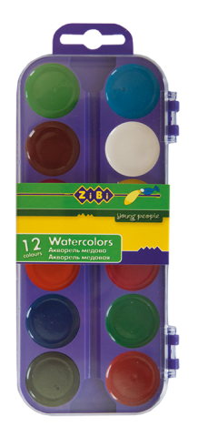 Краски акварельные Zibi, 12 цветов, пластиковый пенал - фото 1
