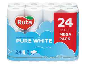 Туалетная бумага Ruta Pure White, 3-х слойная, 24 рул	 - фото 1