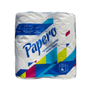 Туалетний папір Papero, білий, 2-х шаровий, 4 шт, - фото 1