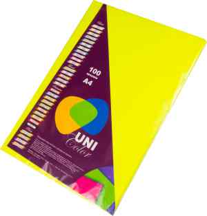 Бумага цветная Uni Color Neon A4, 80 г/м2, 100 л, желтый(neon yellow) - фото 1