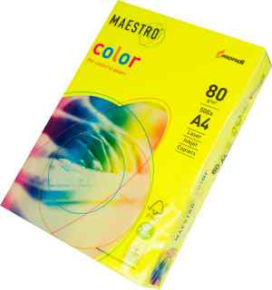 Папір кольоровий Maestro Color Neon А4, 80 г/м2,  жовтий(neon yellow) NEOGB, 500 арк. - фото 1