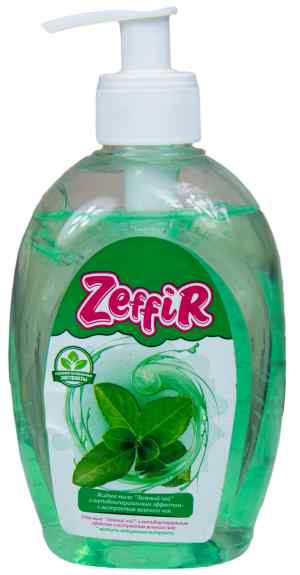 Мило рідке з дозатором-насосом, 330мл Zeffir з антибактеріальним ефектом, зелений чай - фото 1