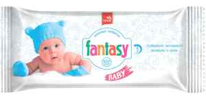 Серветки вологі Fantasy Baby, в упаковці 100 штук, з клапаном, ромашка та календула - фото 1