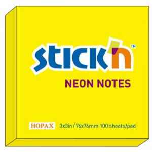 Блок стікерів, 76х76 мм, 100 арк, Stick'n, неонові жовті - фото 1