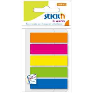 Стікери-закладки пластикові Stick'n, 5 неонових кольорів х 25 аркушів, розміри 45 х 12 мм, форма смужки - фото 1