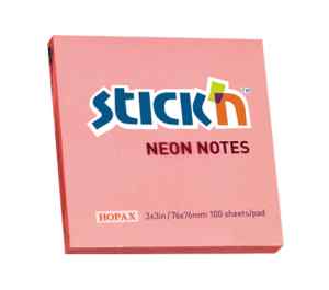Блок стікерів, 76х76 мм, 100 арк, Stick'n, неонові, рожеві - фото 1