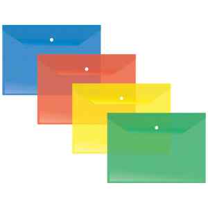Папка-конверт на кнопке В5 4Оffice 4-205 прозрачная, ассорти - фото 1