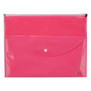 Папка-конверт, zip-lock и кнопка, А4, 2 отделения  Axent, прозрачная, розовая - фото 1