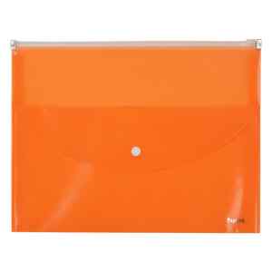 Папка-конверт, zip-lock и кнопка, А4, 2 отделения  Axent, прозрачная, оранжевая - фото 1
