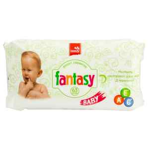 Серветки вологі Fantasy Baby, в упаковці 63 шт, алое та вітамін - фото 1