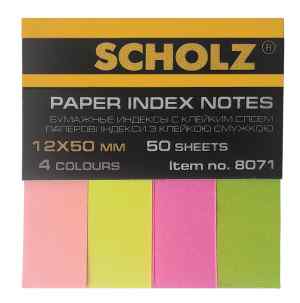 Стикеры - закладки, 12 х 50 мм, 200 л, 5 цветов, Scholz, неоновые, пластиковые  - фото 1