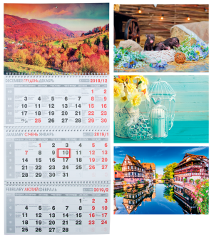 Календар настінний квартальний Buromax, на 3-х пружинах, асорті - фото 1