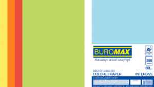Бумага цветная Buromax Intensive  А4, 80 г/м2, 5 цветов, 250 л.	 - фото 1