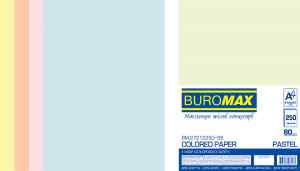 Бумага цветная Buromax Pastel  А4, 80 г/м2, 5 цветов, 250 л.	 - фото 1