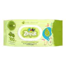 Салфетки влажные Zeffir Baby, в упаковке 100 шт, с клапаном, оливковое масло, витамин Е и Д-пантенол - фото 1