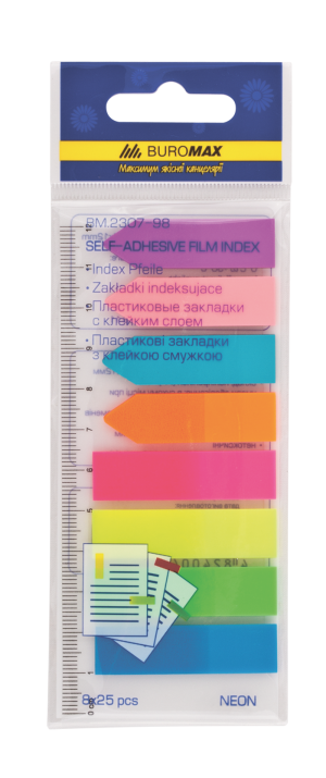 Стикер-закладки Buromax, 45х12 мм, та 42х12 мм, 8 цветов по 25 л., неоновые, пластиковые - фото 1