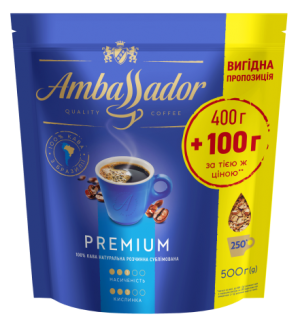 Кофе растворимый Ambassador Premium, 500 г мягкая упаковка	  - фото 1