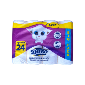 Туалетний папір Диво Basic двошарова, без запаху, в упаковці 24 рулона - фото 1