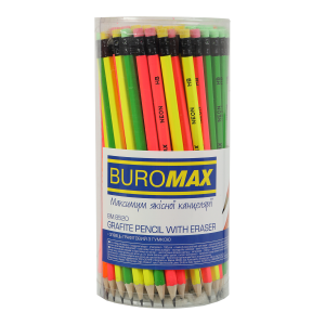 Олівець графітовий Buromax НВ, з гумкою, NEON, асорті - фото 1
