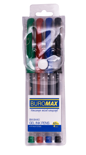 Набір гелевих ручок 4 кольори Buromax BASIC SET, пластиковий корпус - фото 1