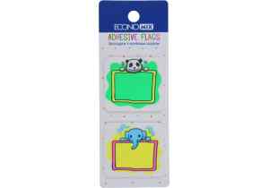 Стікер-закладки 35 х 40 мм., 40 аркушів Economix Fun Panda & elephant  пластикові, асорті - фото 1