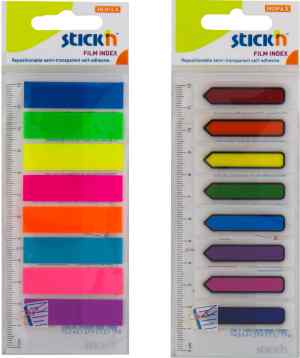 Стікер-закладки, 12 х 45 мм, 120 аркушів, 8 кольорів, Stick'n, неонові, пластикові, форма стрілка - фото 1