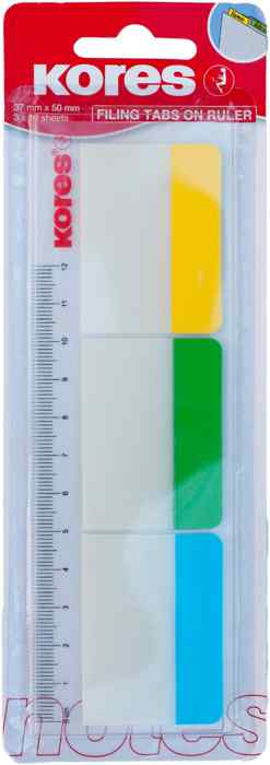 Стікер-закладки, 37 х 50 мм, 30 аркушів, 3 кольора, Kores, неонові, пластикові, для підвісних файлов - фото 1