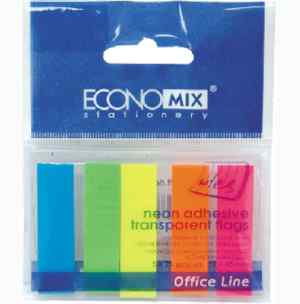 Стікер-закладки, 15 х 45 мм, 150 аркушів, 5 кольорiв, Economix, неонові, паперові - фото 1