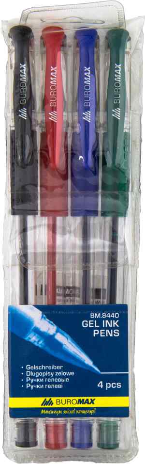Набір гелевих ручок Buromax з гумовим грипом, 0,5 мм, в упаковці 4 кольора - фото 1