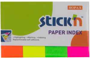 Стикеры-закладки бумажные Stick'n, неоновые цвета, с клейким слоем, 50 х 20 мм, 4 цвета х 50 листов - фото 1